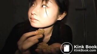 Cute asian try to eat shit