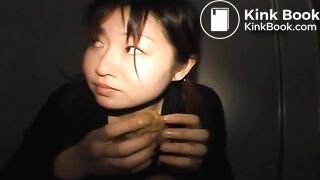 Cute asian try to eat shit