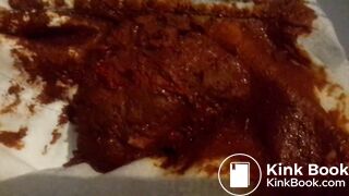 Pooping in White Denim before spreading buttocks