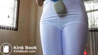 cute and sexy blonde shits and pees