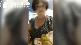 Chubby girl sucks on turd