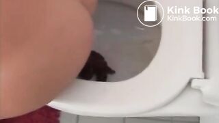 Attractive blonde pooping on the toilet in two scenes