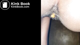 Black amateur puckers her perfect puffy poop hole and pushes out perfection