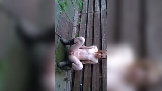 Hot pale beauty shitting outside