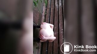 Hot pale beauty shitting outside