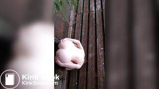 Hot pale beauty shitting outside