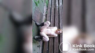 Hot pale beauty shitting outside