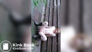 Hot pale beauty shitting outside