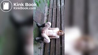 Hot pale beauty shitting outside
