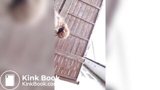 Hot pale beauty shitting outside