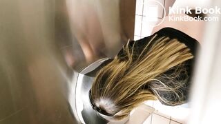 Latina With Nice Feet Filmed Shitting in Public Toilet