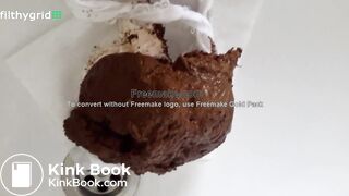 beautiful sexy blonde with mask pooping and peeing