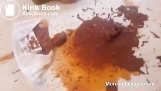 beautiful and sexy blonde with a mask has diarrhea