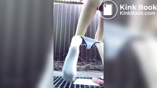 German Girl Backyard Poop w/ Slight Gape