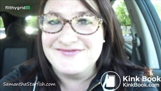 Chubby woman shitting at a public store