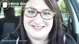 Chubby woman shitting at a public store