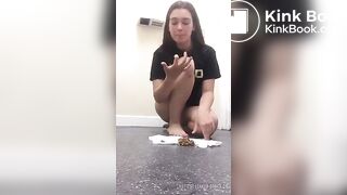 girl eats poop at work