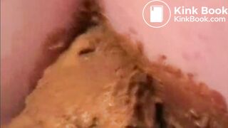 Latex girl dildoes arse and shits