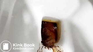 Blonde model clogs the toilet with two monster turds