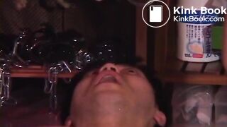 Asian woman shits in slaves mouth