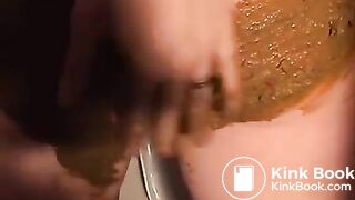 she shits in her hand and smear it all over her chubby body
