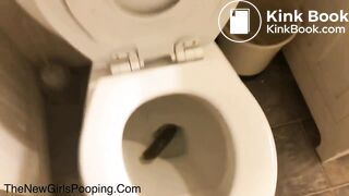 Pushing out a nice firm turd over the toilet for us