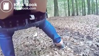 Girl pooping at woods