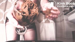 Big butt pooping in wine glass