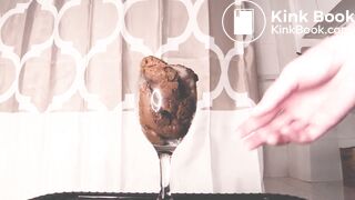 Big butt pooping in wine glass