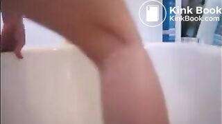 Girl shit and piss on white panty in the bathtub