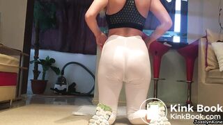 Pooping in white yoga pants