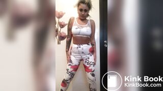 Beautiful blonde defecating on the floor