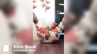 Beautiful blonde defecating on the floor