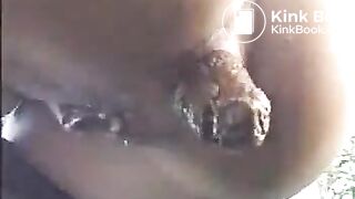 Classic video of girl shitting a massive turd sitting on a fence