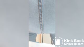 cute girl fills her blue jeans