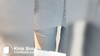 cute girl fills her blue jeans