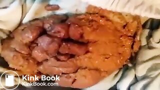 Woman pooping in her white pants