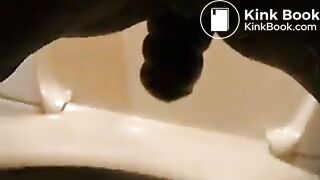 german mistress poops a big turd in toilet