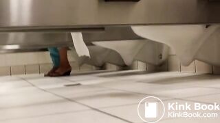 Pretty feet in red flipflops filmed as bowels are emptied in public toilet!