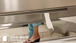 Pretty feet in red flipflops filmed as bowels are emptied in public toilet!