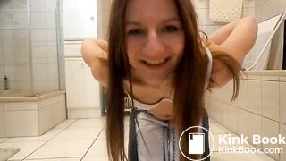 girl pee`s and shit in a cup