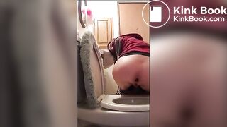 girl pooping over toilet twice