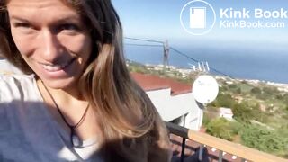 Woman Crazy Shit on Rooftop-Railing