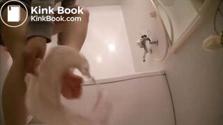 japanese girl in glasses spreads legs and shits