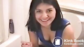 College girl pooping on toilet
