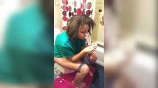 black girl poops on toilet