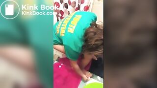 black girl poops on toilet