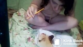 russian girl smearing and eating