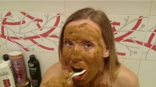 Blonde Brushes Teeth With Shit