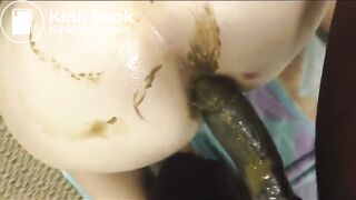 White slut shits on black dick